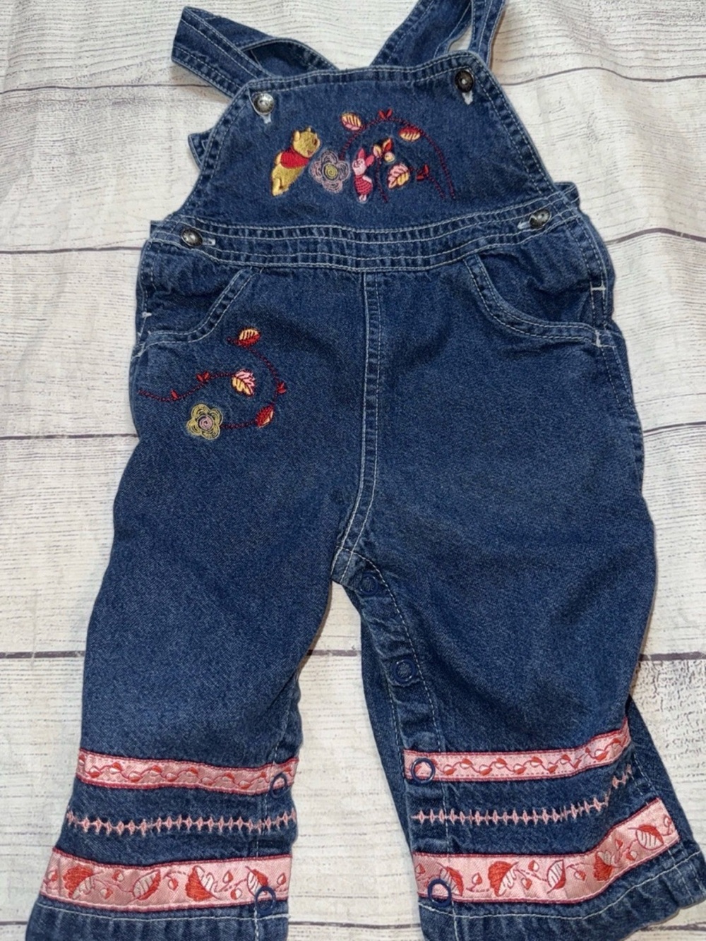 Vintage Pooh Denim Overalls 12m Piglet Embroidered Y2K 90s Jeans Girls